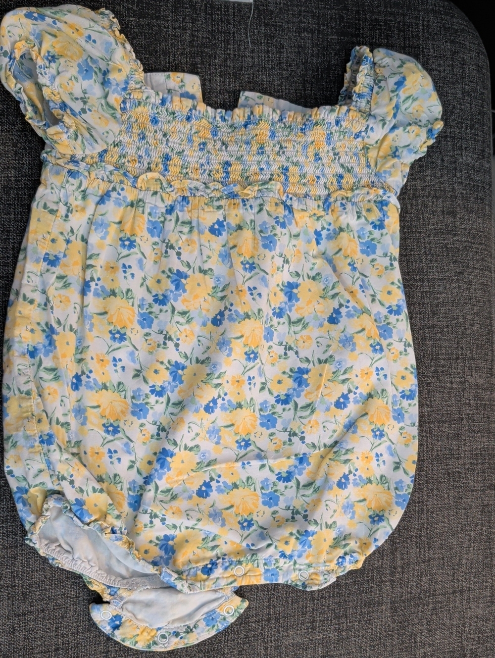 Janie and Jack Cream Romper with Yellow & Blue Floral Print